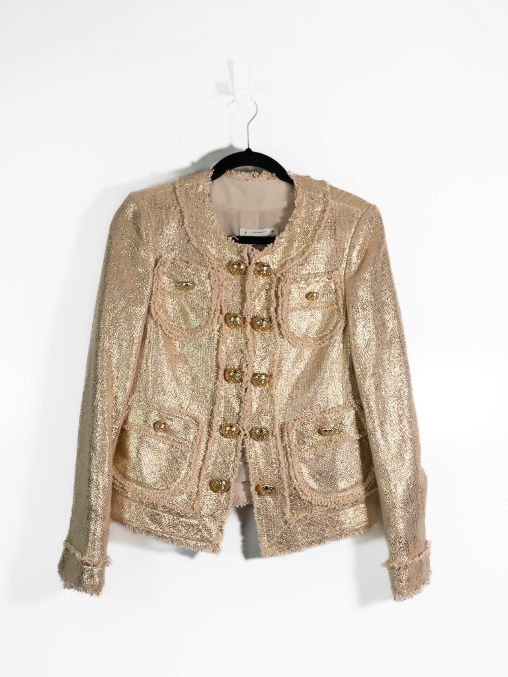 NEW Maison Common Women's Signature Cotton Woven Tweed Jacket Blazer Gold Small